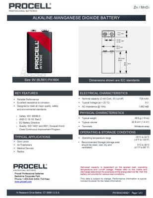 Элемент питания Duracell Procell Intense 6LR61 (вид 4) Элемент питания Duracell Procell Intense 6LR61 (фото, вид 4)